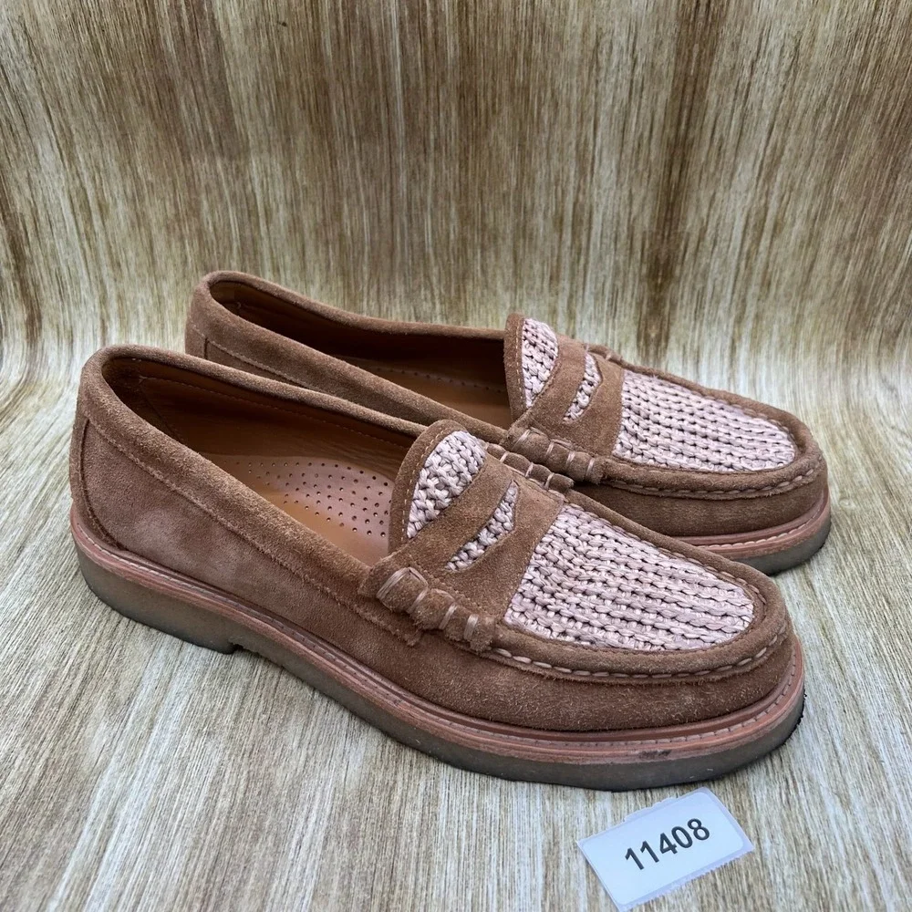 G.H. Bass Weejuns Larson Loafers Mens Size 12 Brown Suede Woven Penny Crepe Sole